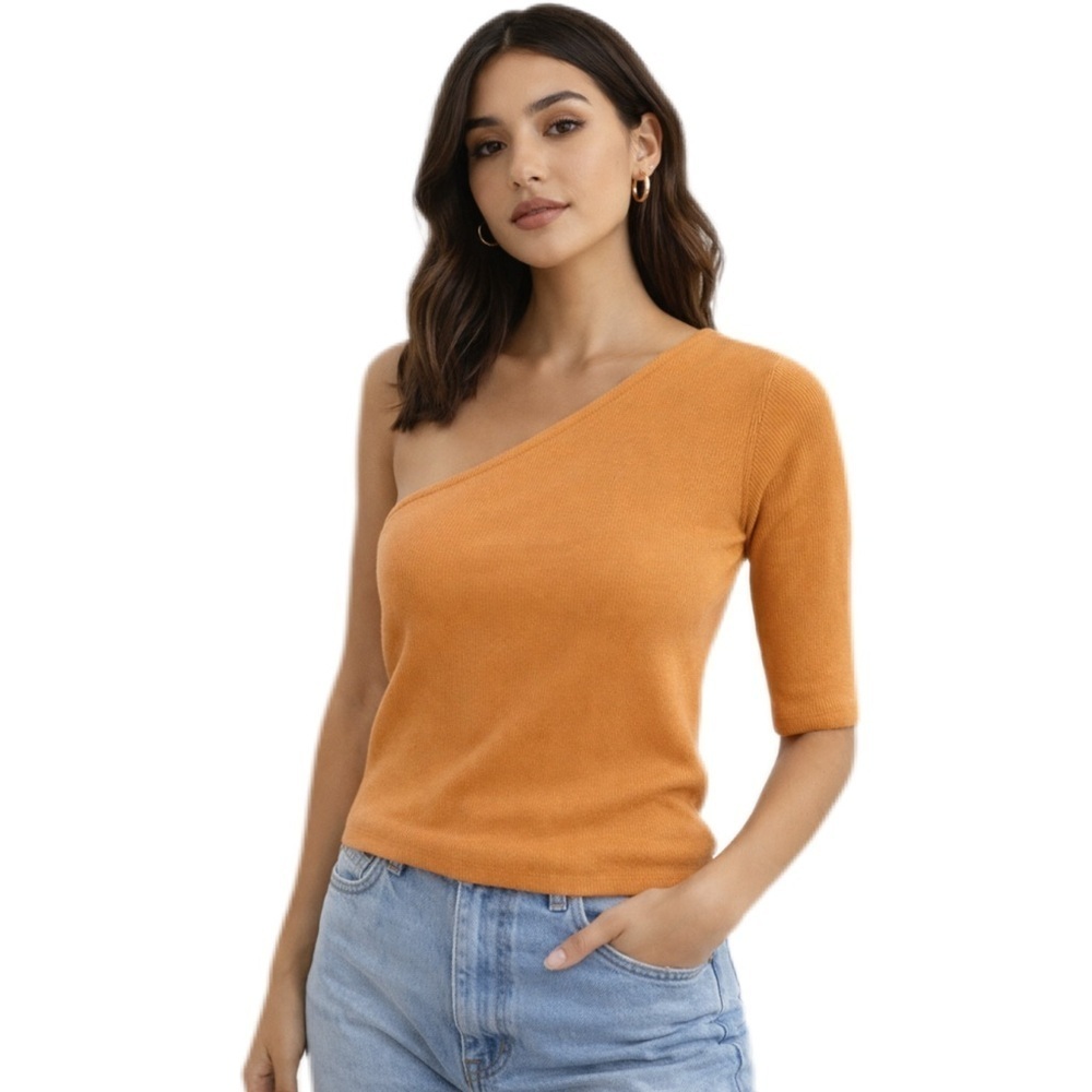 Vero Moda NWT Ribbed One Shoulder Short Sleeve Top XS Orange Casual Knit​